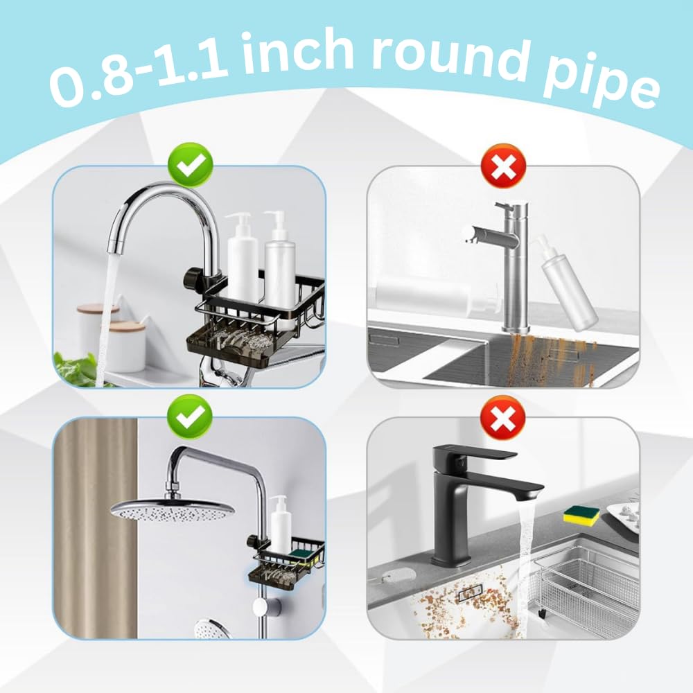 UnIVerse Hub Kitchen Sink Faucet Organizer – Compact Design for Round Faucets (10.6 × 5.7 cm) – Black (Left)