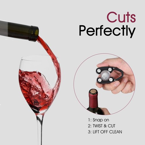 GOBETTER 2 Pcs Wine Foil Cutter Magnetic Design, 4 Stainless Blades Foil Remover Wine Bottles Opener Accessory, Removes Foil Top Effortlessly for Wine Lovers, Black