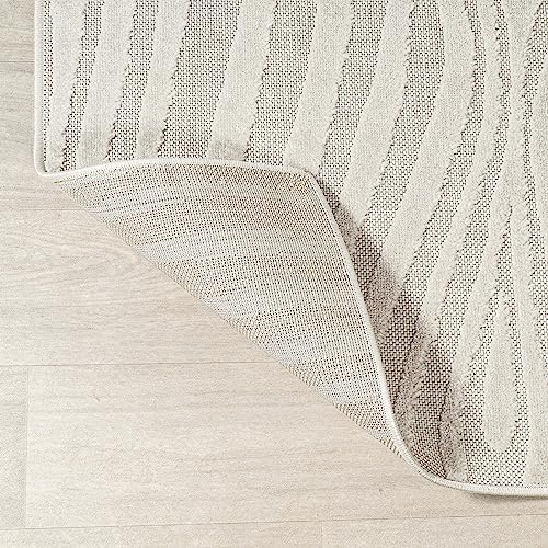Cream/Ivory High-Low Abstract Striped Indoor Outdoor Area Rug 5'3"x7'7"