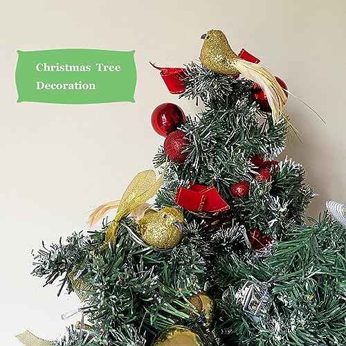 6pcs Gold Glitter Birds Decorations Christmas Tree Clip on Bird Ornaments Sequin Feathered Bird for Wreath Garland Crafts Tree Decor