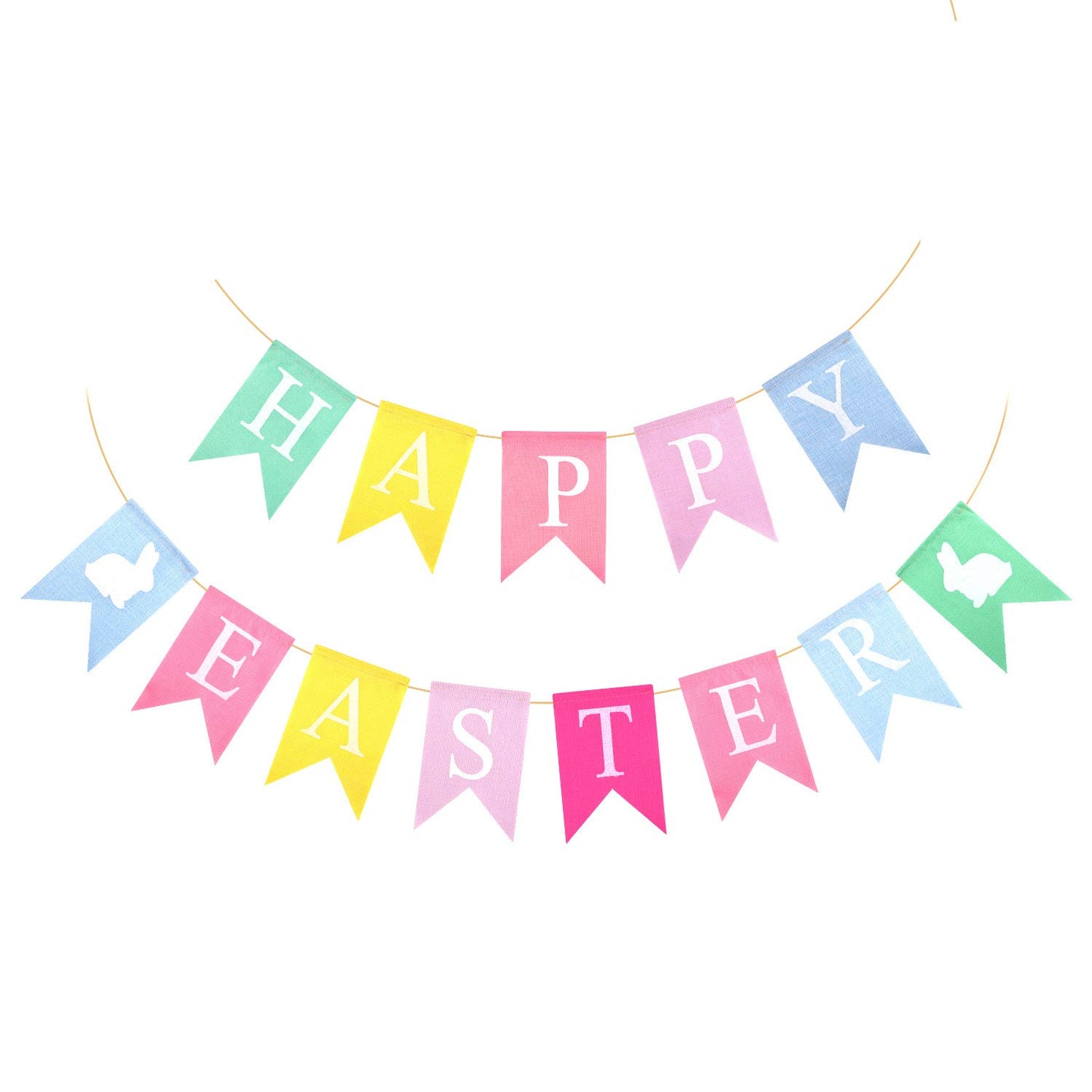 TUPARKA 2pcs Easter Banners, 'Happy Easter' Bunting Garland Decorations, Lightweight Hessian Banner, Pennant Shape, 2.5m Length, Ideal for Party, Indoor & Outdoor, Hand Wash Only