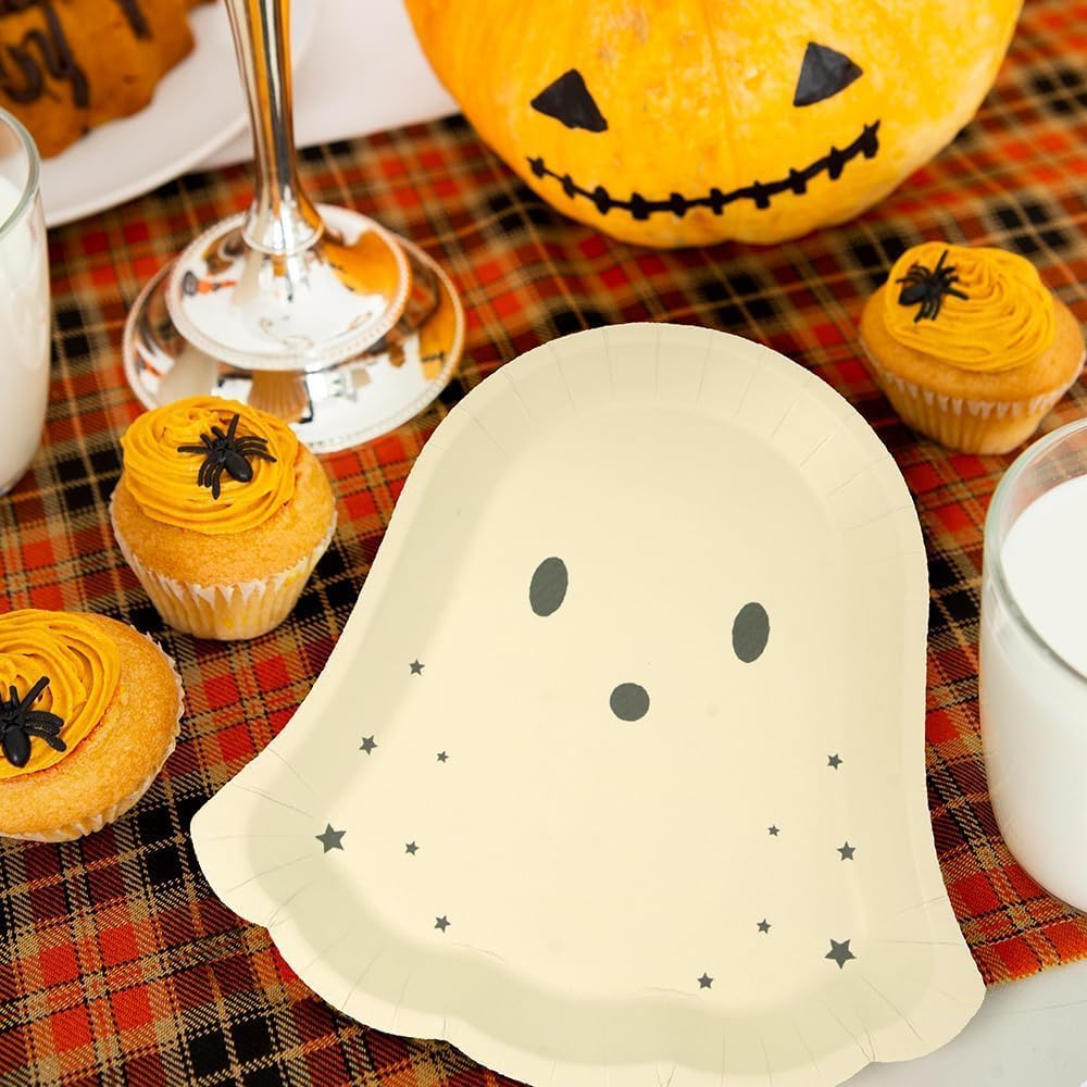 Cheerland Pastel Halloween Paper Plates Cute Ghost Party Decorations Pastelween Disposable Tableware for Spooky Birthday Baby Shower Trick or Treat Classroom Summerween Party Supplies 24pcs