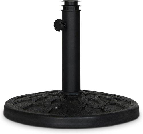 Backyard Expressions 20 lb Round Patio Umbrella Base - Heavy-Duty Resin-Coated Stand with Adjustable Pole Adapters, Black Finish