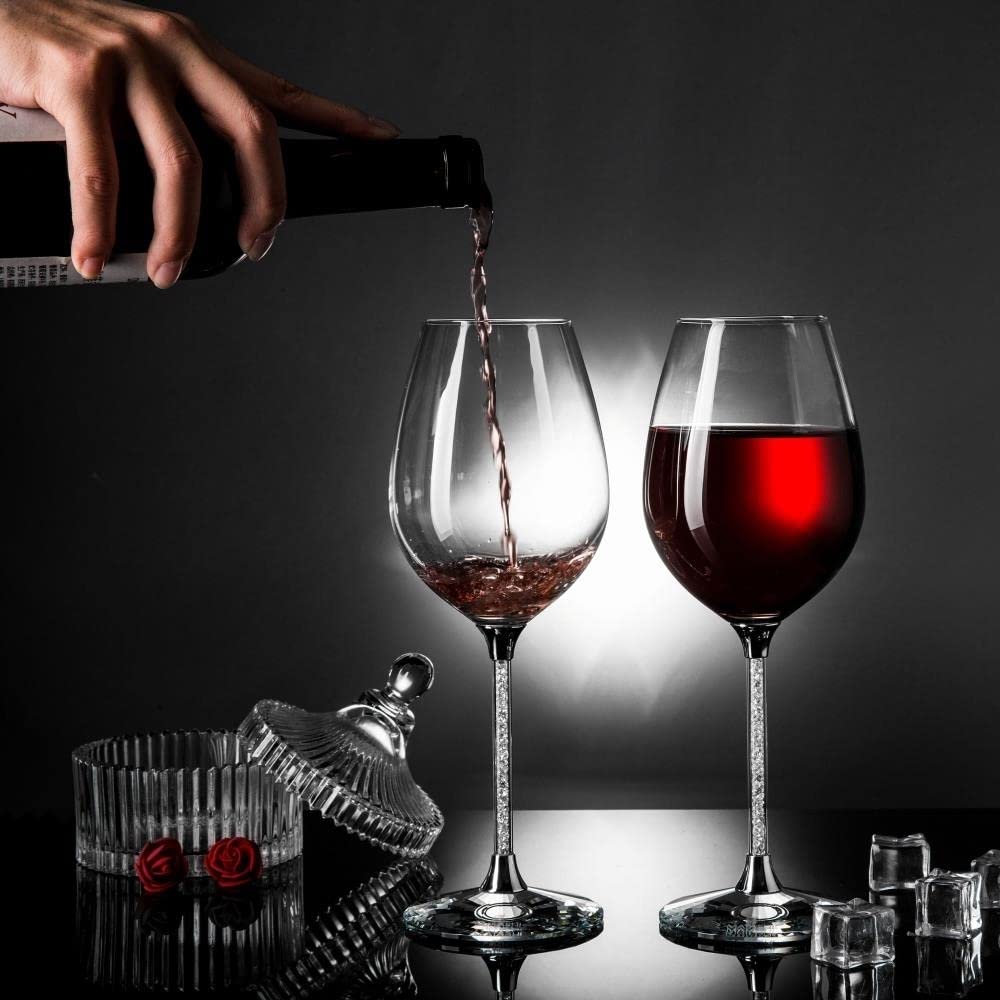 Matashi Crystal Wine Glasses Set of 2 (18.5 oz) - Clear Crystal Filled Stem, Luxury Decorative Wine Glass Gift Set for Wedding, Anniversary, Elegant Red & White Wine Glasses
