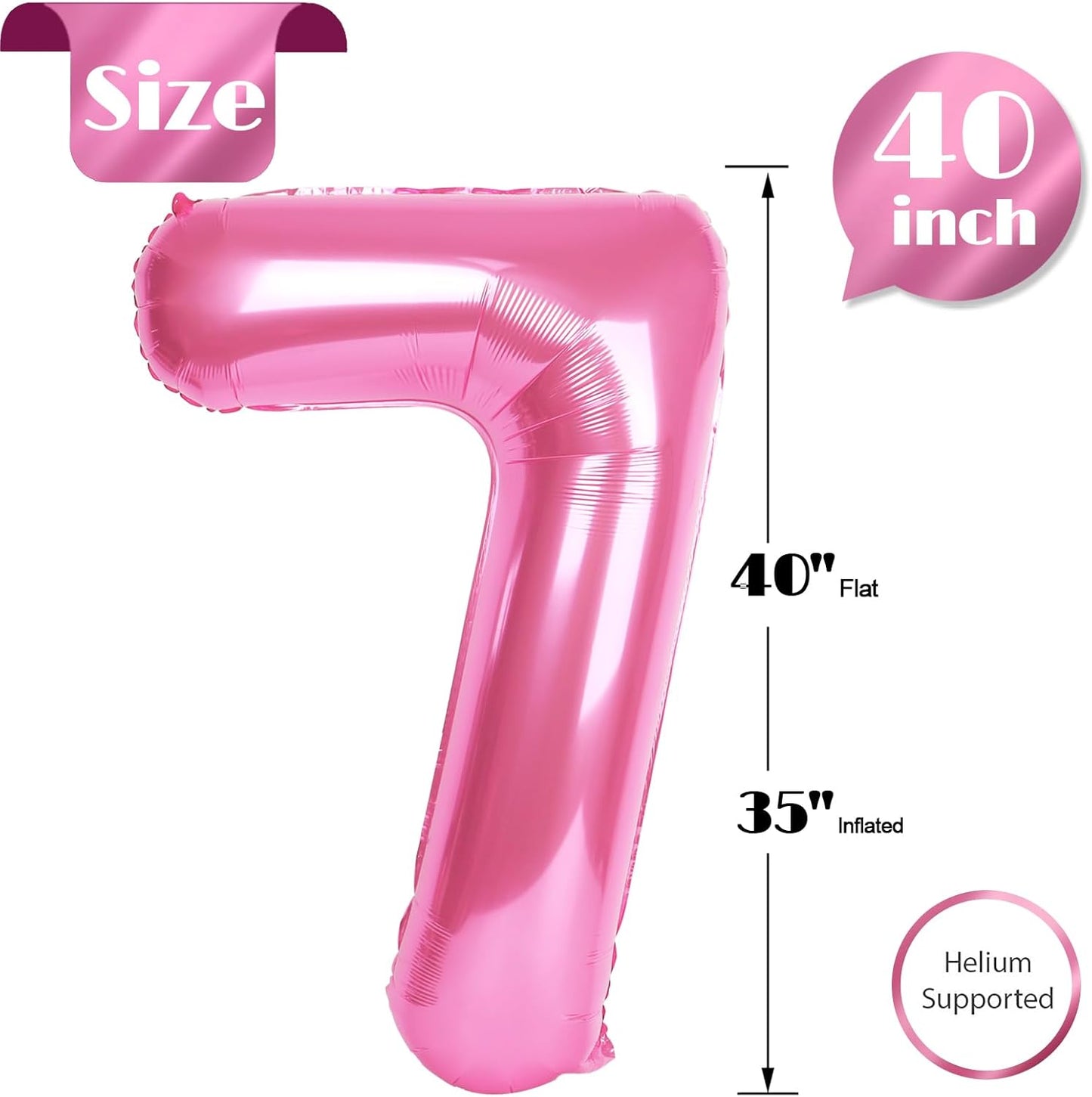 Number 7 Balloon by [Brand Name] - 40 Inch Giant Pink Foil Balloon for 7th Birthday Party Decorations