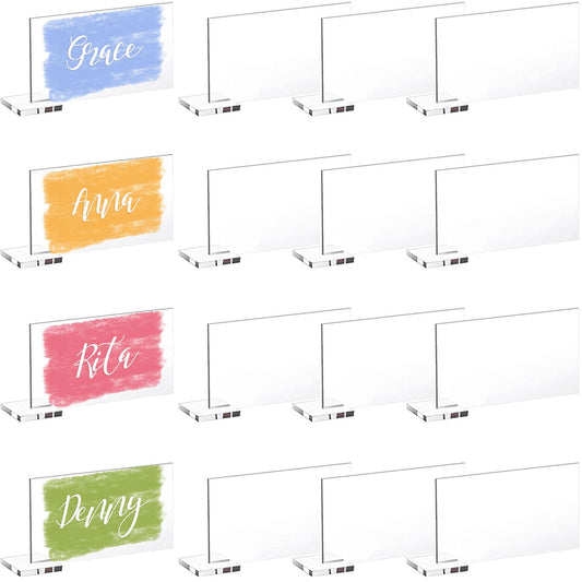 30 Pcs Clear Acrylic Place Cards with Holders, DIY Blank Clear Rectangle Acrylic Name Place Cards, Standing Wedding Guest Names Escort Cards for Wedding Party Dinner Table Setting