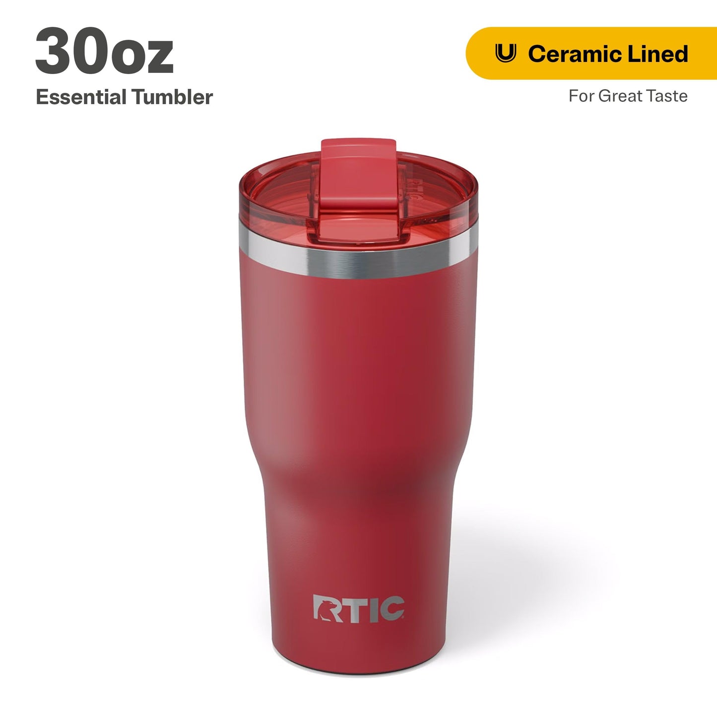 RTIC 30oz Essential Tumbler with Lid, Ceramic Lined, Insulated, Stainless Steel, Metal, Double Wall Vacuum-Insulation, Travel Cup for Iced Coffee, Tea, Hot and Cold Drink, Flag Red