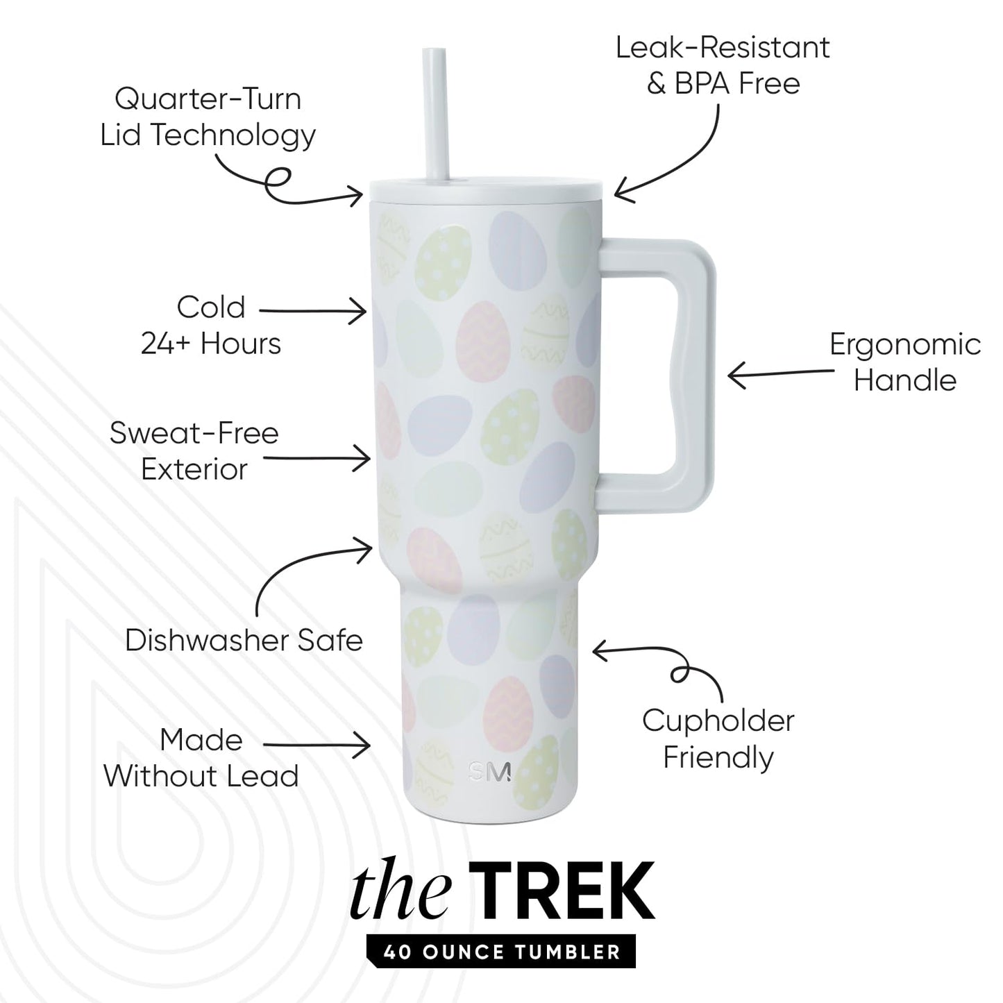 Simple Modern Easter 40 oz Trek Tumbler with Handle and Straw Lid | Cup Holder Friendly Insulated Stainless Steel Travel Mug | Easter Eggs
