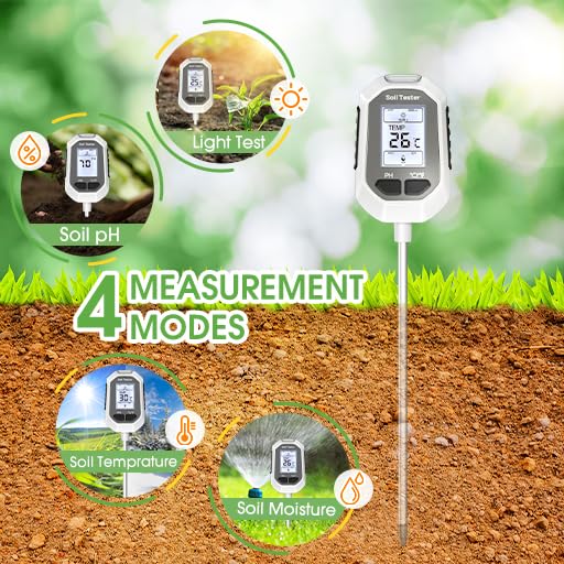 YAMRON 4-in-1 Soil Moisture Meter - Digital Plant Temperature, pH & Sunlight Tester | Backlit LCD Display for Gardening