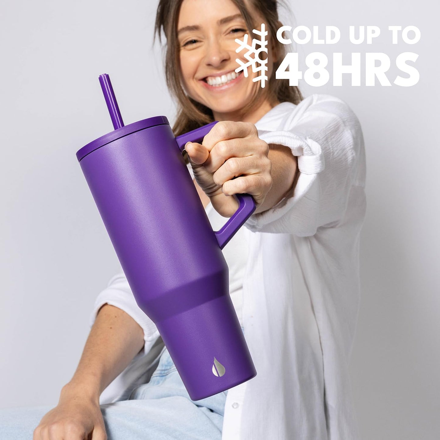 Elemental 40 oz Tumbler with Handle and Straw - Spill Proof Insulated Stainless Steel Commuter for Cold Beverages - Travel Coffee Mug with 2 Straws & Spill Proof Lid - 40oz - Purple