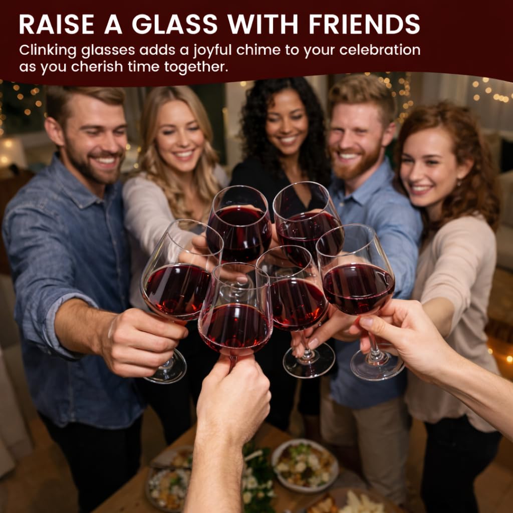 GENICOOK Wine Glasses Set Of 6,Hand Blown Lead-Free Clear Glassware,18 oz Crystal Red Wine Glasses Set,Long Stem Perfect for Party,Wedding,Brithday,Anniversary.