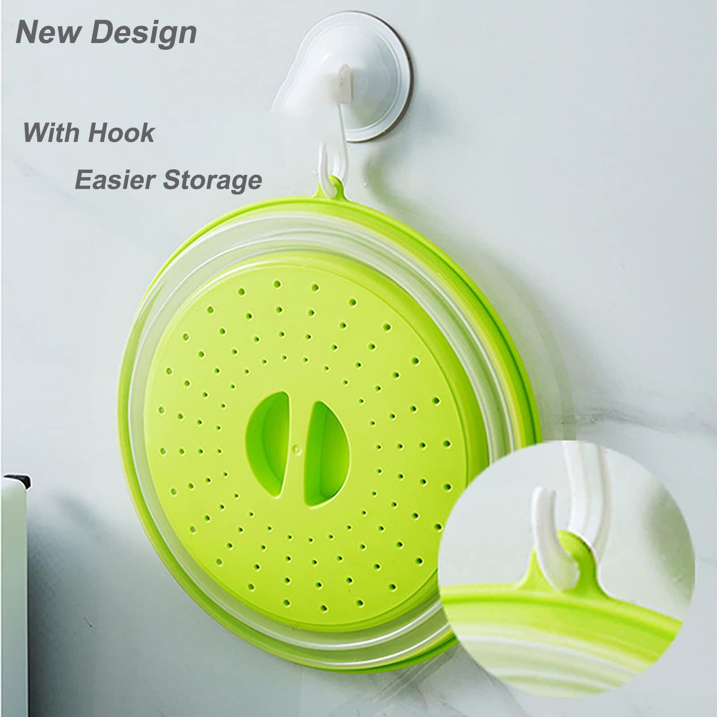 Vishui Upgraded Collapsible Microwave Lid, Vented Microwave Splatter Cover, 10.5 inches Plate Cover with Hook Hole, Vegetable Fruit Colander Multi-function Kitchen Gadget, BPA Free, Dishwasher Safe