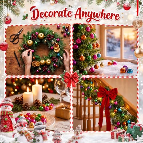 Simgoing 60 Pcs 1.18in Neon Christmas Ornament Balls with Hanging Rope