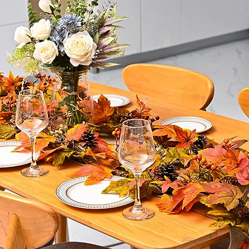 Autumn Maple Leaf Garland 9 Ft with 30 Warm Lights Fall Decor for Mantel & Outdoors