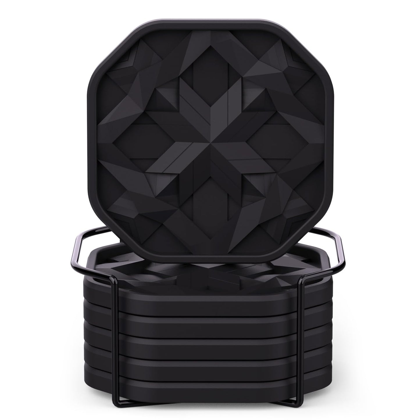 UMIRRO Silicone Cup Coasters for Drinks with Holder, Modern Home Bar or Kitchen Essentials, Black House Decor Gifts, Small Unique Birthday Gift Ideas for Men, Dad, Him, Women, Mom, Her, 4", Set of 6