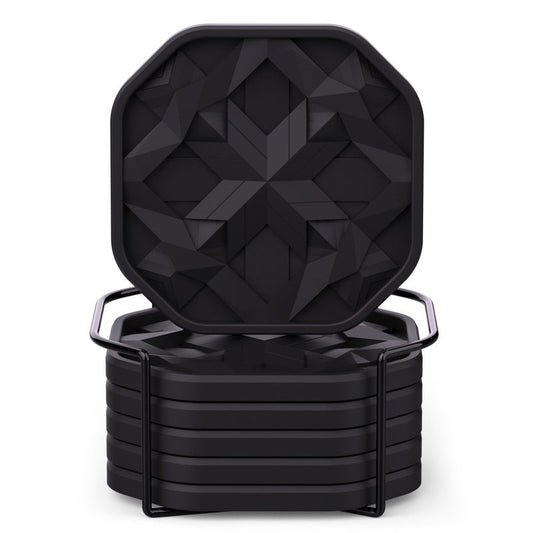 UMIRRO Silicone Cup Coasters for Drinks with Holder, Modern Home Bar or Kitchen Essentials, Black House Decor Gifts, Small Unique Birthday Gift Ideas for Men, Dad, Him, Women, Mom, Her, 4", Set of 6