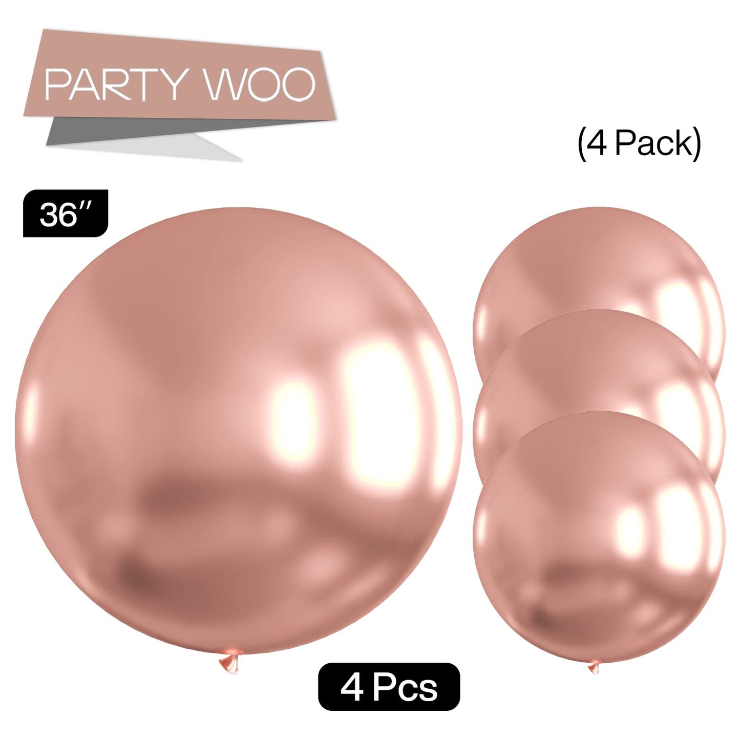PartyWoo Rose Gold Balloons 4pcs 36 Inch Metallic Chrome Rose Gold Balloons for Wedding Anniversary Sweet 16 Baby Shower Bridal Shower Bridgerton Floral Birthday Party Decorations Rose Gold-G107