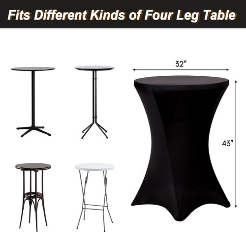 Fixwal 4 Pack Spandex Cocktail Table Covers, 32x43 Inch Black Fitted Stretch Highboy Round Cover Table Cloth for Party, Bar, Pub, Wedding, Banquet