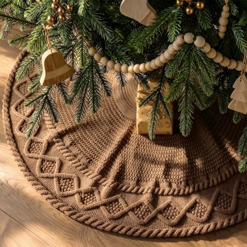 LimBridge Knit Christmas Tree Skirt 36 Inch Farmhouse Decor Neutral Rustic Holiday Accent
