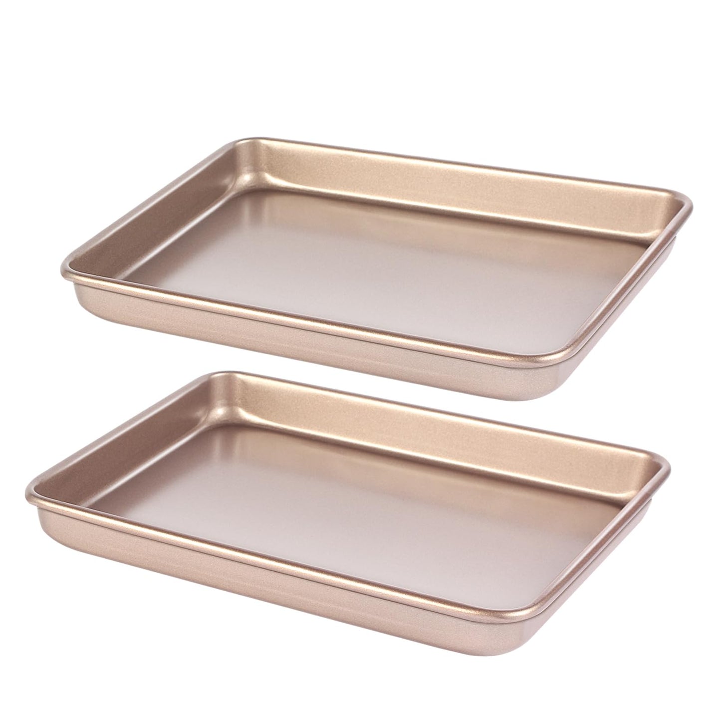 Barlket Small Cookie Sheet Pan 9x11 Inch, Nonstick Baking Tray 2-Pack, 0.8mm Thick Heavy Duty Carbon Steel, Gold – Oven Safe, Easy Clean, Bakeware Sets for Cookies, Roasting