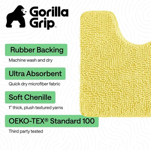 Gorilla Grip Plush Chenille Bath Rug Mat - Soft Microfiber for Oval Toilet Base | Machine Washable, Yellow