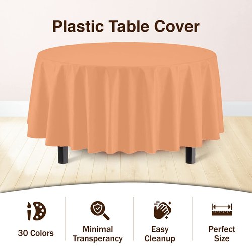 Exquisite 12-Pack Premium Plastic 84-Inch Round Tablecloth, Peach