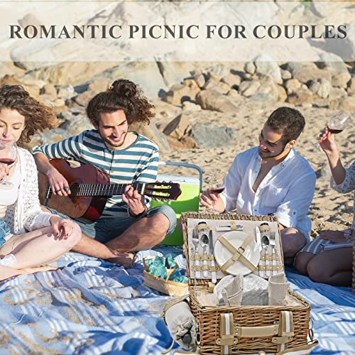 Grey 31-Piece Picnic Basket Set for 4 with Insulated Cooler, Waterproof Blanket & Wine Pouch