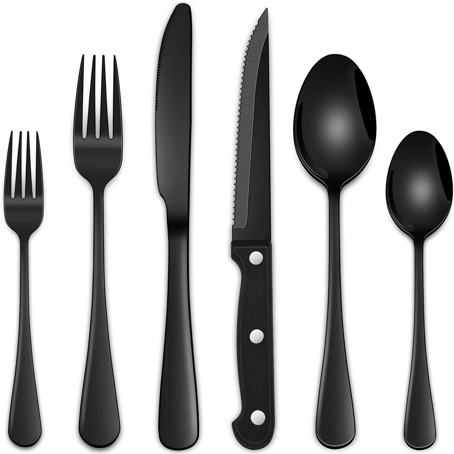 Skiennix 24-Piece Black Silverware Set - Food-Grade Stainless Steel Cutlery for 4 | Mirror Finish