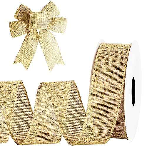 1.5 Inch Burlap Wired Ribbon - Upgraded 10 Yards Natural, Fade-Resistant & Easy to Shape | for Wreaths, Big Bows, Christmas Tree Decor & DIY Crafts
