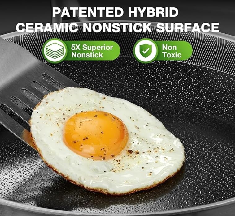 PekGema Hybrid Nonstick Frying Pan - 10-Inch 5-Ply Stainless Steel Skillet | PFAS-Free, Oven-Safe 500°F