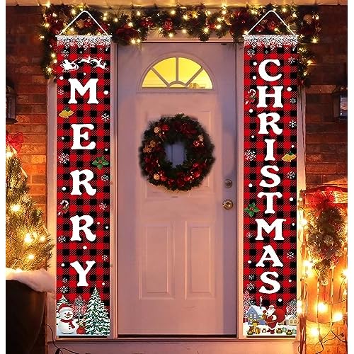 Christmas Decorations Merry Christmas Banner Xmas Porch Door Sign Welcome Banner for Wall Home Party Decor Christmas Decorations Indoor Outdoor