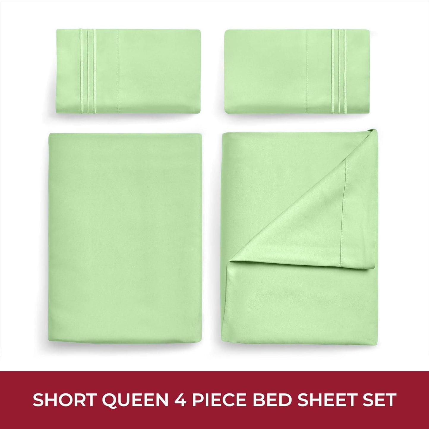 Mellanni RV Short Queen Sheets | 4-Piece Hotel Luxury Bedding Set - Extra Soft, Cooling, Deep Pocket (Pistachio)