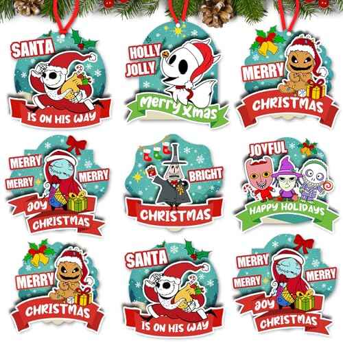 Christmas Tree Decorations, Jack Sally Christmas Tree Hanging Ornaments, 12PCS Xmas Nightmare Christmas Ornament 2 Layers Christmas Decorations Before Holiday Decor Home Indoors