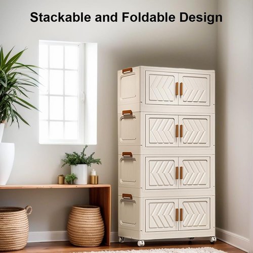 ETOYA 4-Tier Stackable Storage Bins with Lids & Wheels | 14.96"x10.24"x35.43" Collapsible Organizer for Home & Office