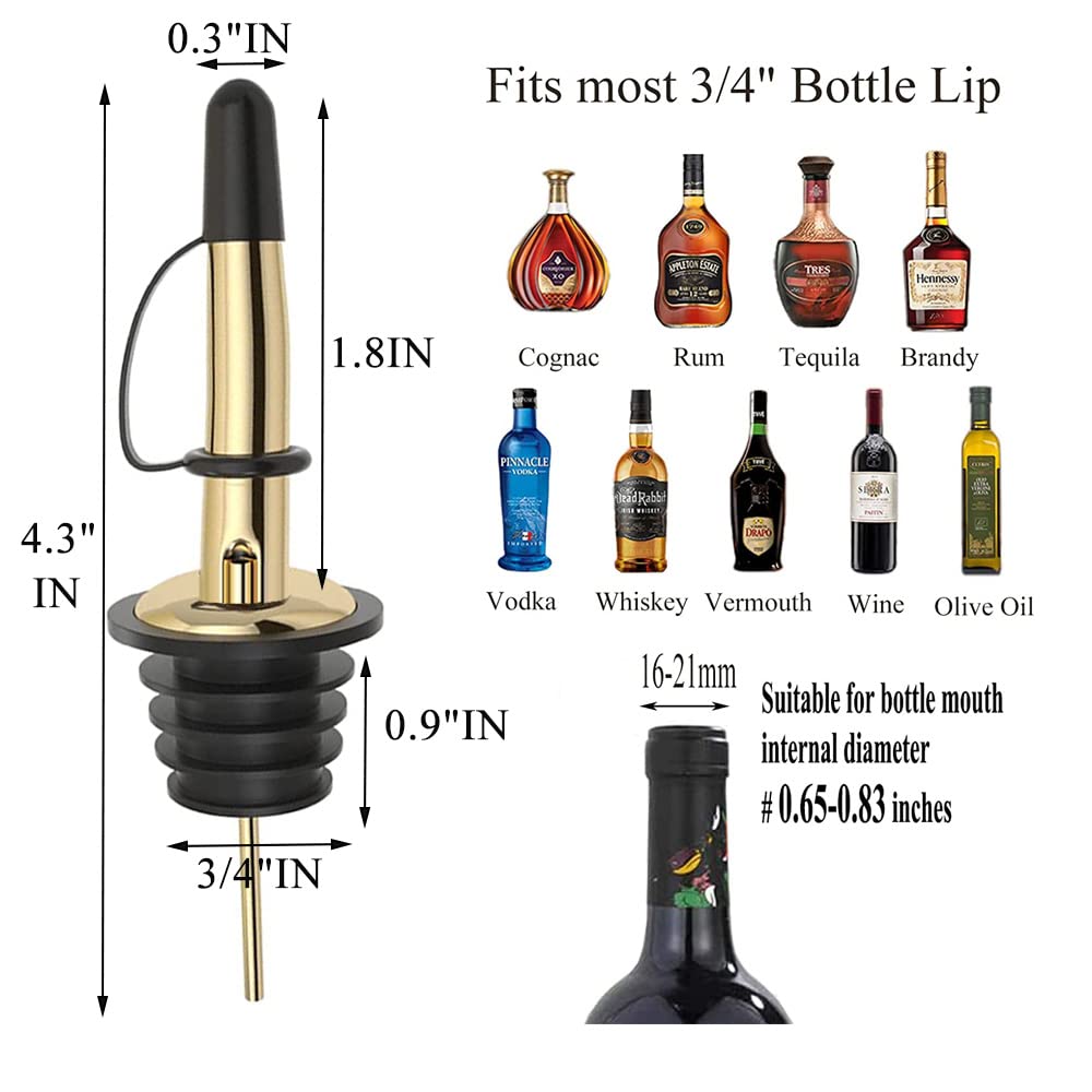 Pafusen 24 Pack Liquor Bottle Pourers, Liquor Pour Spout for Liquor Bottles, Stainless Steel Olive oil Dispenser Spout, Alcohol Pourer Spouts Dust Caps Covers Fixed, Gold