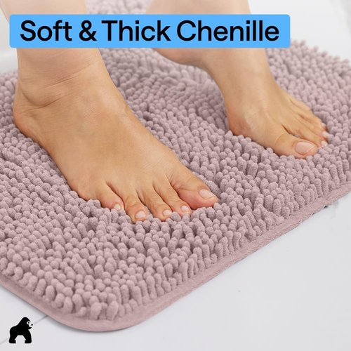 GORILLA GRIP Bath Rug Mat - Soft Absorbent Chenille | Quick-Dry Microfiber, 60x24, Dusty Rose