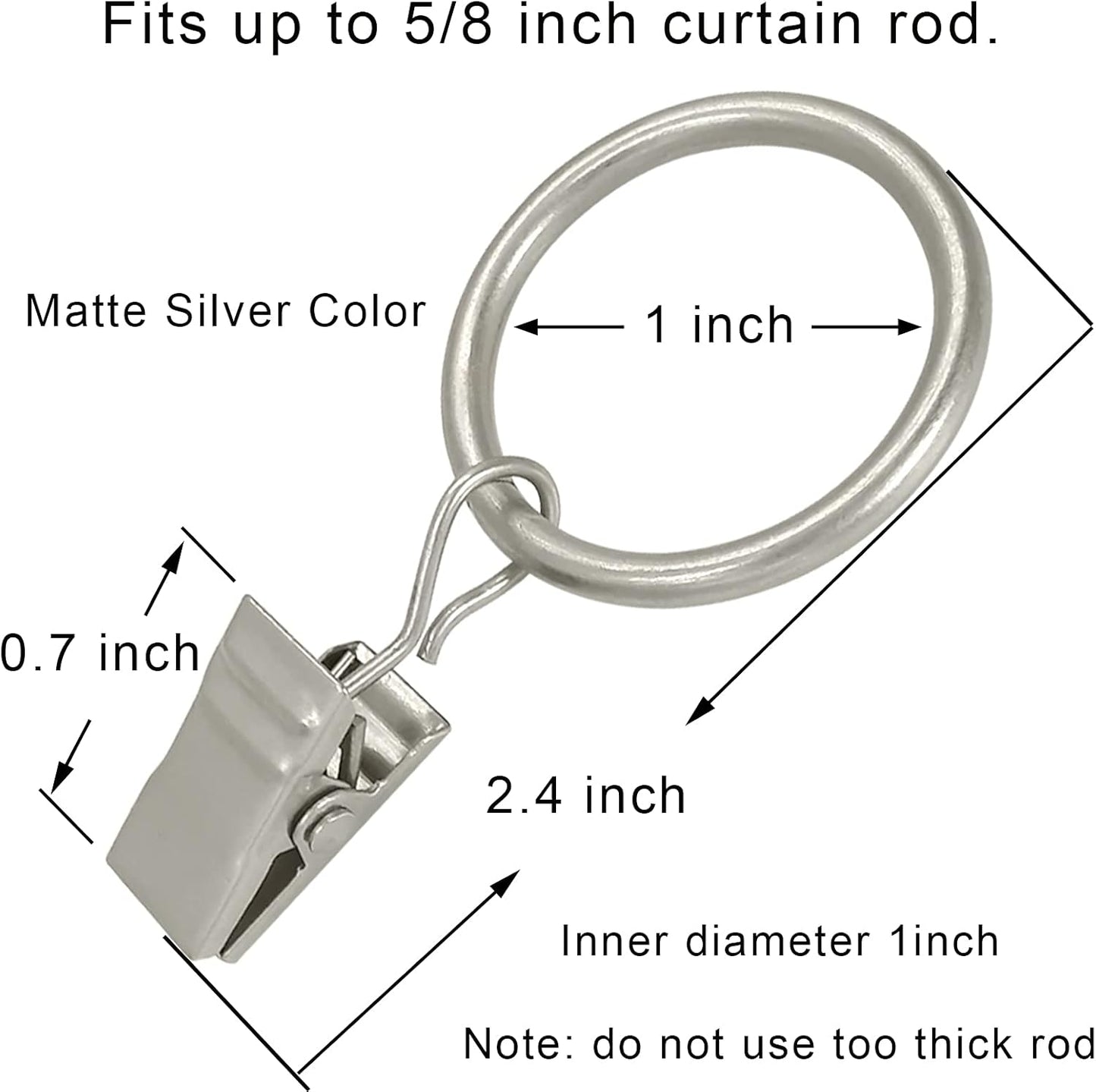 Skiennix 44 Pack Metal Curtain Rings - Durable Drapery Clips with 1 Inch Inner Diameter | Matte Silver Finish