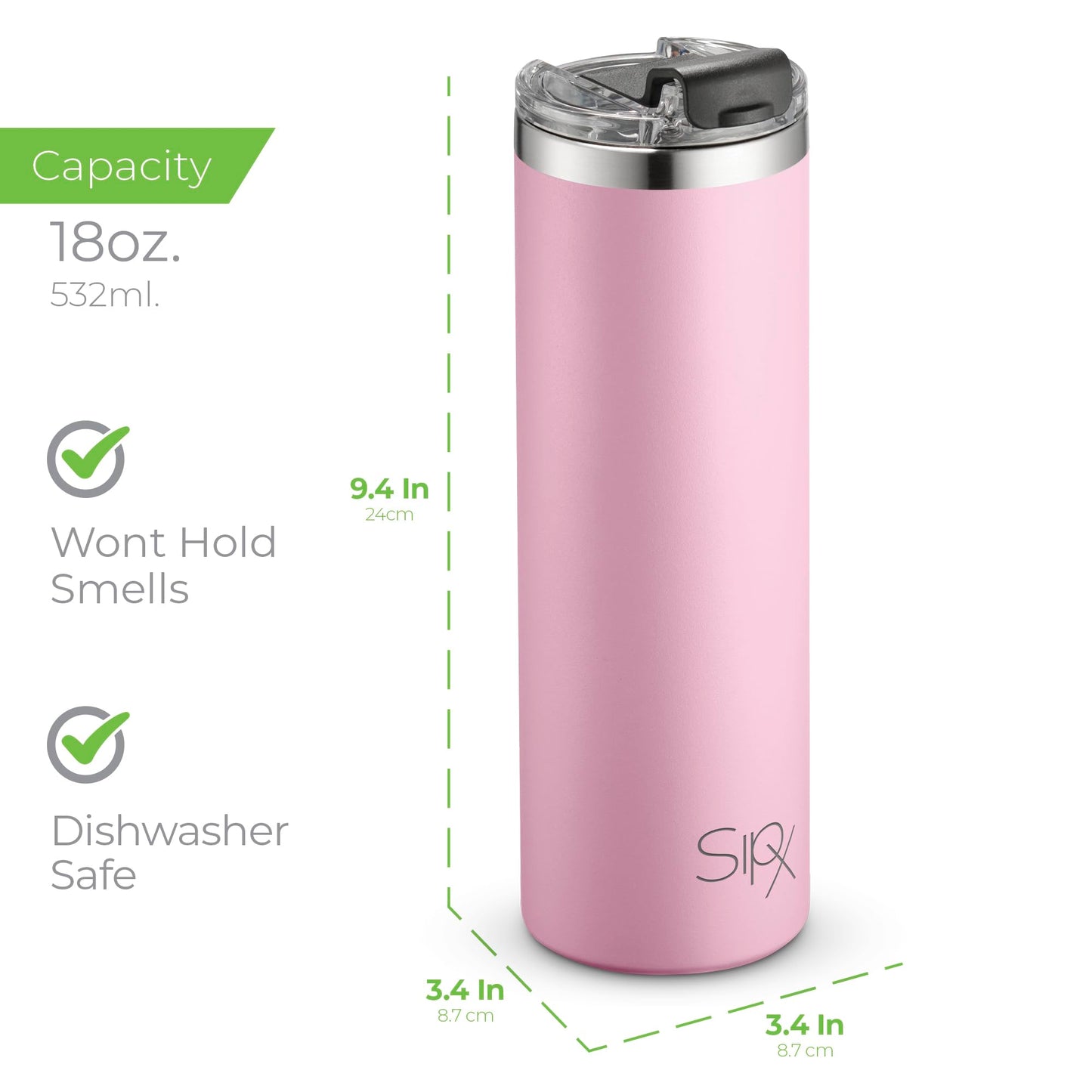 SIPX™ 18 oz Slim Insulated Tumbler with Lid & Straw – Vacuum Insulated Stainless Steel, Leakproof, Cupholder Friendly – Perfect for Iced Coffee, Water & Travel – Pink