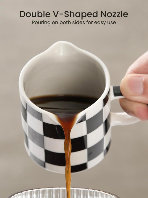 ABRUTY Espresso Cups, 5 OZ Ceramic Double Spouts Cups, Espresso Shot Cup with Handle and Measuring, Small Coffee Mugs Accessories for Espresso Machine Set Suitable for Milk Syrup
