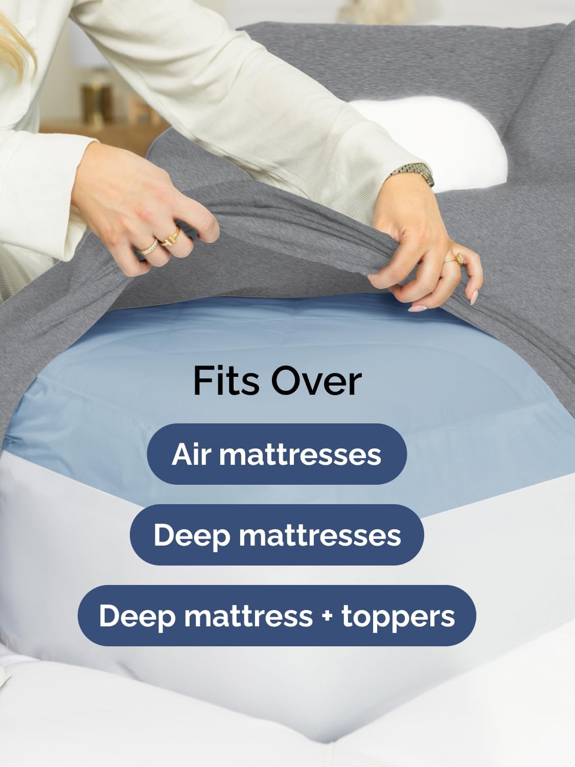 Skiennix Extra Deep Split King Sheet Set - 7 Piece Breathable Cooling Bedding - Soft Wrinkle-Free Heathered Grey