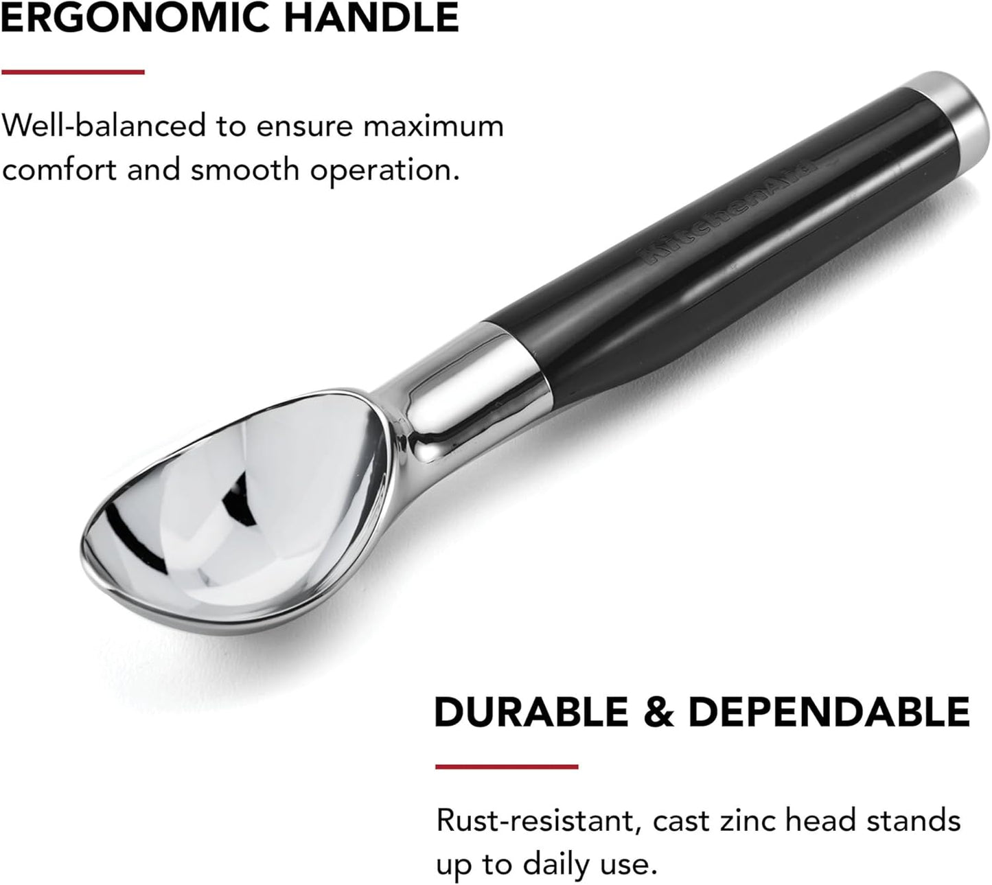KitchenAid Ice Cream Scoop - Classic Design, 8.6 Inches, Sleek Black Finish