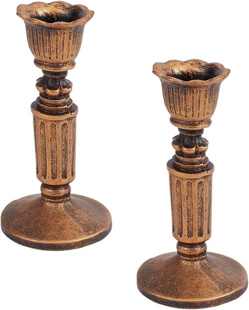 GORGECRAFT Vintage Taper Candle Holders - Antique Bronze Resin | 2-Piece Victorian Style Centerpiece