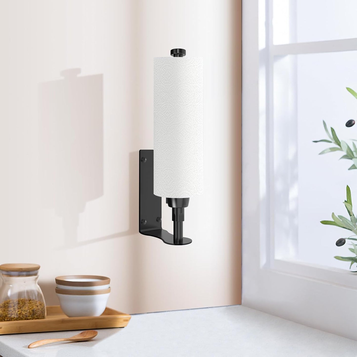 SetSail Paper Towel Holder - Single Hand Operable Under Cabinet Design | Adjustable Damper, Easy Tear, Black