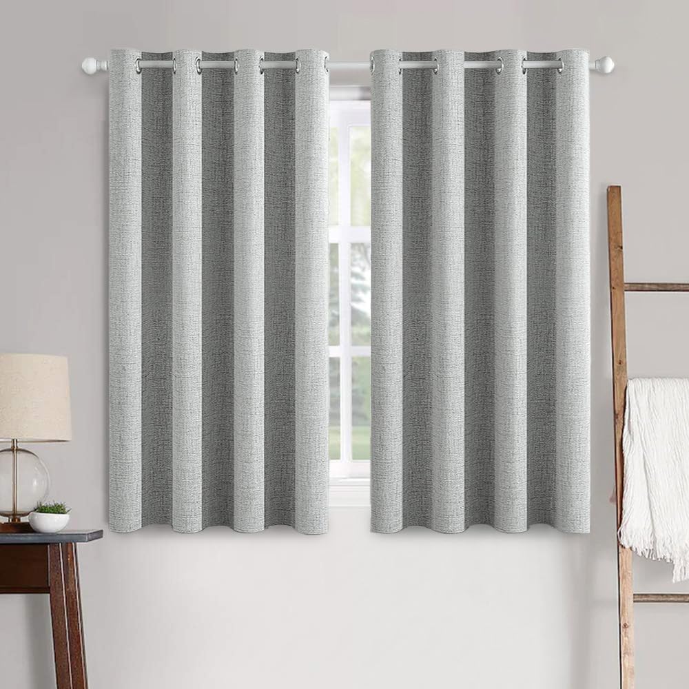 MIULEE Linen Curtains - 100% Blackout Thermal Insulated Drapes | Glacier Gray, 52 x 54 Inch (2 Panels)