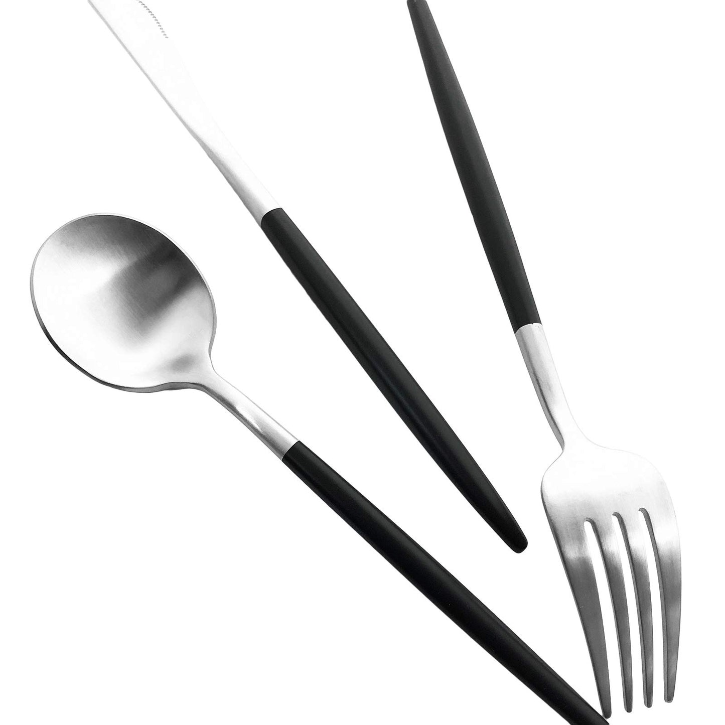 Uniturcky Matte Silverware Set, 10-Piece 18/10 Stainless Steel Satin Finish Flatware Set Service for 2, Kitchen Utensil Set, Tableware Cutlery Set for Home Restaurant (Black Handle Silver, 10-Piece)