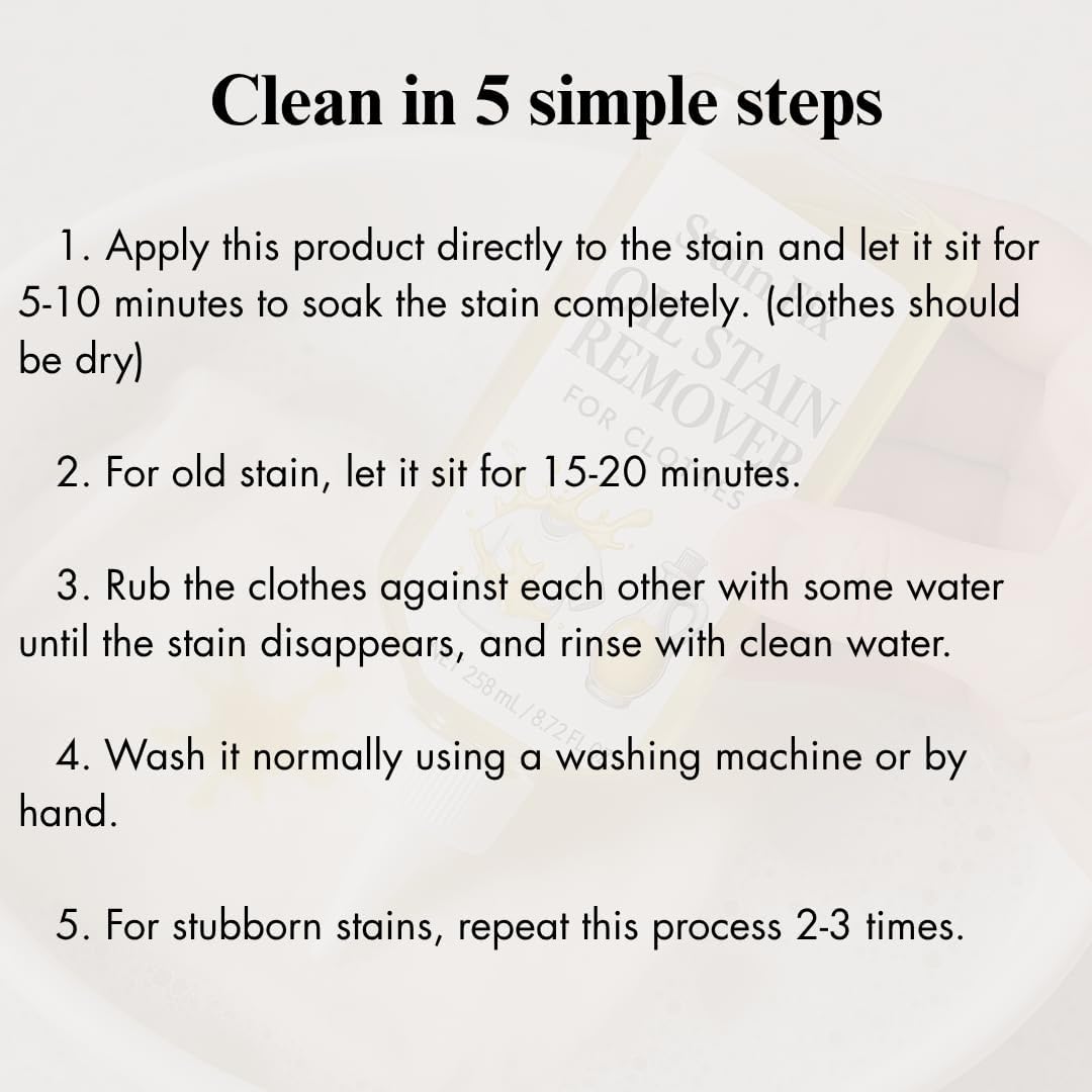 Oil Stain Remover by [Brand Name] - Effective Fabric Stain Solution for Cooking & Engine Grease | 8.72oz