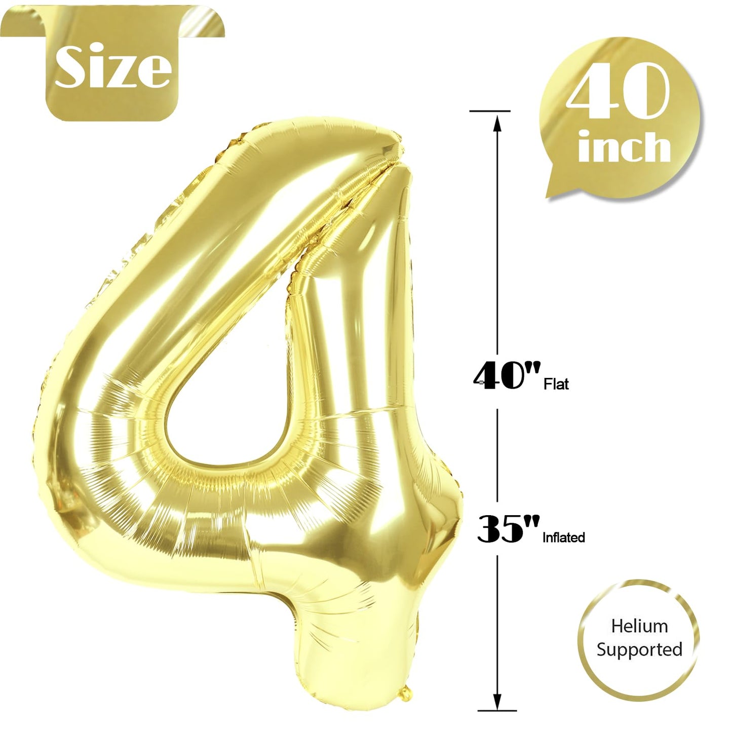 Champagne Gold 4 Balloon, Number Balloons 40 Inch, Light Gold 4th Birthday Decorations for Girls Four Large Numbers for Party Decor, Number 4 Balloon