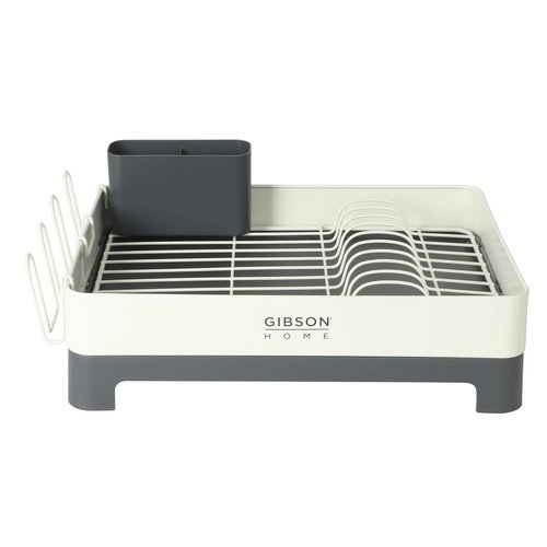 Gibson Home Nestcraft Dish Rack - Full Size Rust Resistant with Drain Board & Flatware Caddy | White