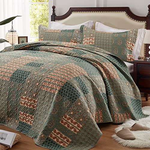 LEAONME California King Size Olive Green Quilt Set 3-Piece Oversized Bedspread Coverlet