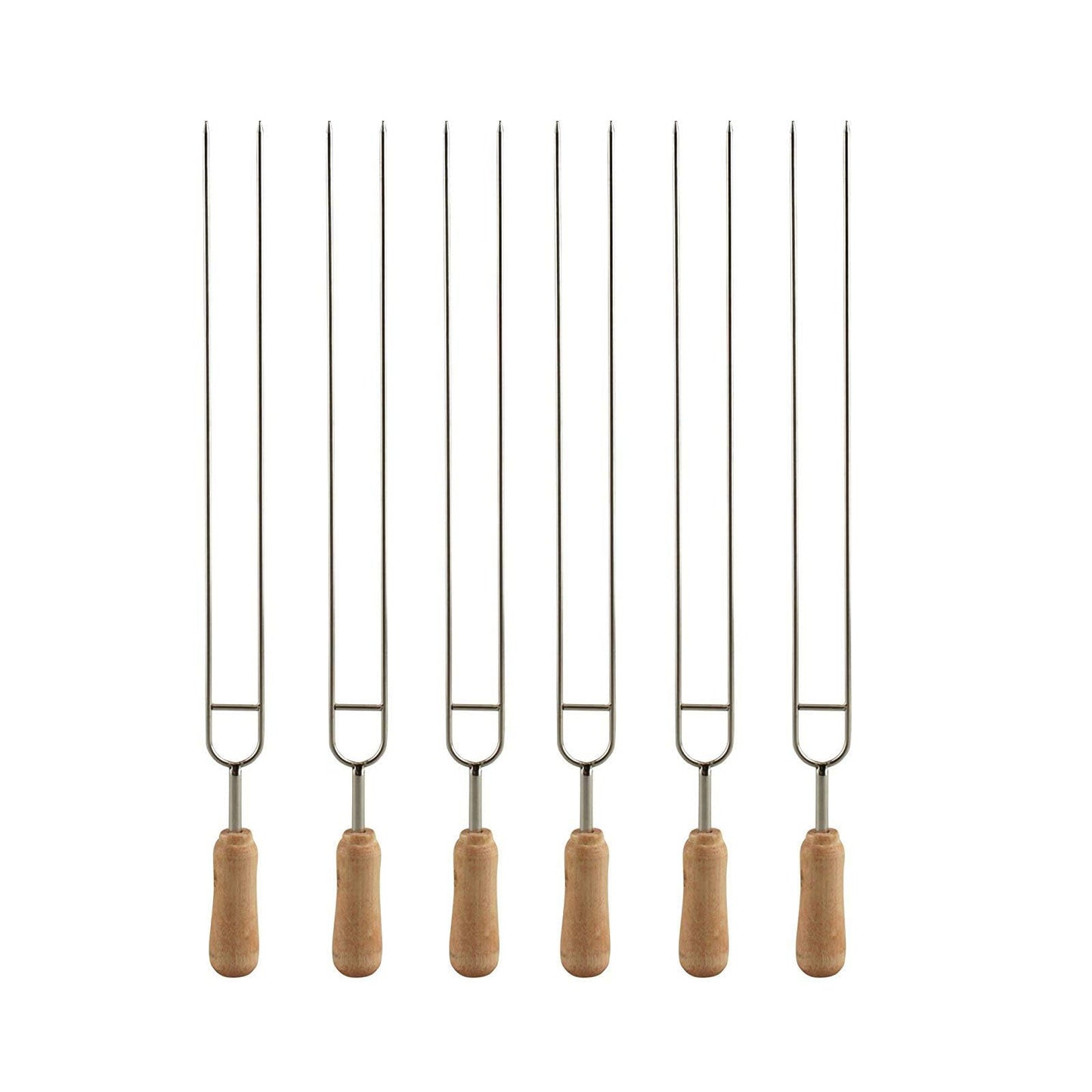 IMEEA 15.3-Inch Double Prong Stainless Steel Kabob Skewers for Grilling BBQ Kebabs Skewers with Wooden Handle Reusable Shish Kebab Forks for Meat, Vegetables, Shrimp